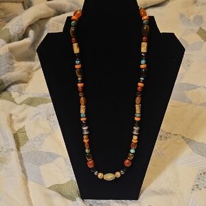 Carolyn Pollack Vintage Multicolor Beaded Semi Precious Gemstone Necklace 12in